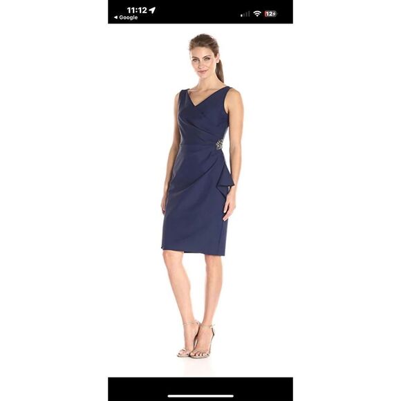 NWOT Alex Evenings Womens Embellished Faux Wrap Compression Dress W/Side Ruching - Picture 1 of 10